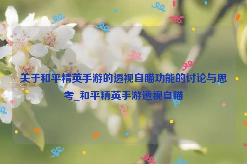 关于和平精英手游的透视自瞄功能的讨论与思考_和平精英手游透视自瞄